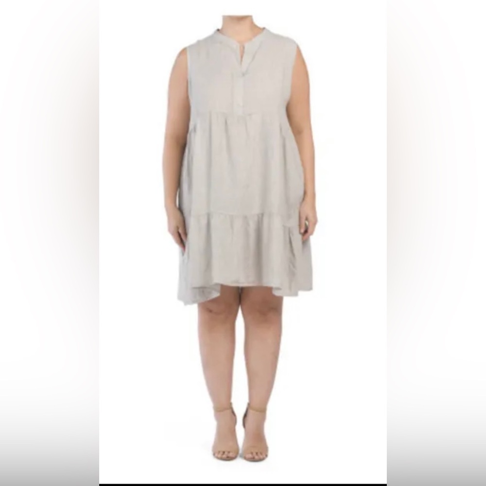 Bellambra Womens Linen Dress Size 2X Sleeveless Split Neck light gray NWT